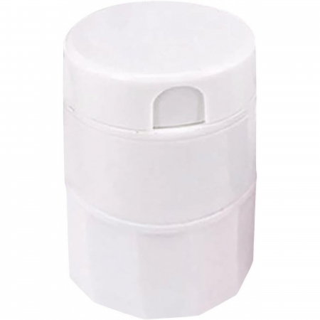 Articole pentru Casa Engros - Cutie Pastile Multifunctionala, , 4 in 1, Pahar Apa, Taiere, Sfaramare, Depozitare, Compact, ABS cu Lama din Inox, Alb, 8.7x6.2x4.1 cm