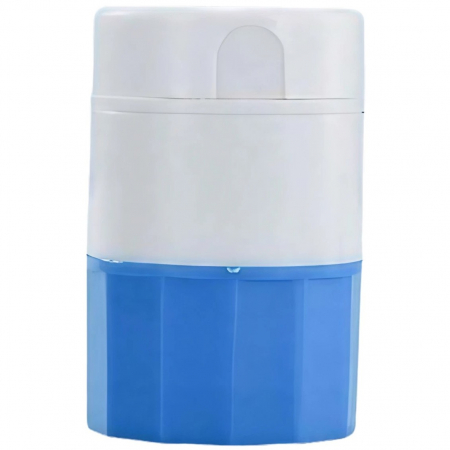 Articole pentru Casa Engros - Cutie Pastile Multifunctionala, , 4 in 1, Pahar Apa, Taiere, Sfaramare, Depozitare, Compact, ABS cu Lama din Inox, Alb/Albastru, 8.7x6.2x4.1 cm