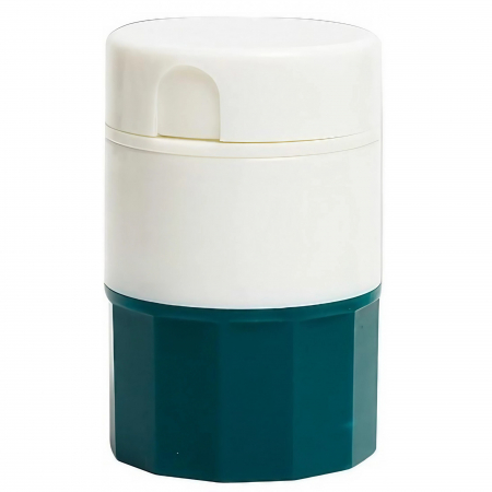 Articole pentru Casa Engros - Cutie Pastile Multifunctionala, , 4 in 1, Pahar Apa, Taiere, Sfaramare, Depozitare, Compact, ABS cu Lama din Inox, Alb/Verde, 8.7x6.2x4.1 cm