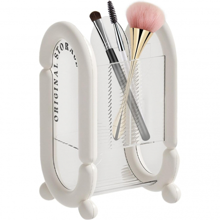 Cutie pentru Depozitare Cosmetice, , pentru Pensule, Creioane si Buretei, 4 Compartimente, din Plastic, 12 x 10 x 20 cm, Alb [2]