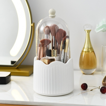 Ingrijire personala si cosmetice Engros - Cutie pentru Depozitarea Pensulelor de Machiaj, , Rotativa, Plastic, 36 cm x 13 cm, Alb