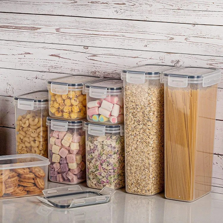 Cutii de depozitare alimente, , Set din 8 Cutii pentru Condimente, Cereale, Cutii pentru Bucatarie, din Plastic PP, Cutii Alimentare, Diferite Dimensiuni, Transparente [4]