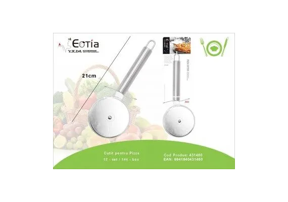 Articole pentru Casa Engros - Cutit pentru pizza 21 cm din inox – Cutter rotativ cu lama ascutita, maner ergonomic, ideal pentru taiat pizza, placinte si aluat, 