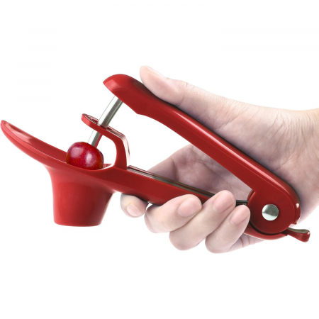 Dispozitiv de Scos Samburi, , Manual, cu 1 Gaura, pentru Cirese/Masline, 20.5 x 3.8 x 13 cm, din ABS+Otel Inoxidabil, cu Maner, Rosu [3]