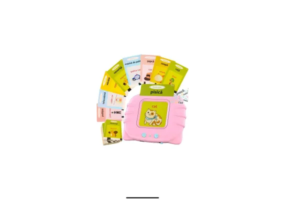 Dispozitiv educativ interactiv cu carduri bilingve RO-EN – Joc de învățare pentru copii, carduri ilustrate, incarcare usb, 