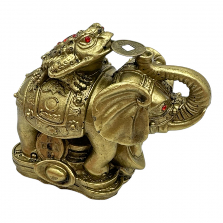 Elefant cu broasca Feng Shui 9cm – amuleta banilor din rasina pentru noroc si abundenta,  [1]
