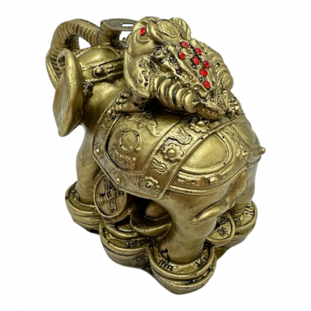 Elefant cu broasca Feng Shui 9cm – amuleta banilor din rasina pentru noroc si abundenta,  [3]