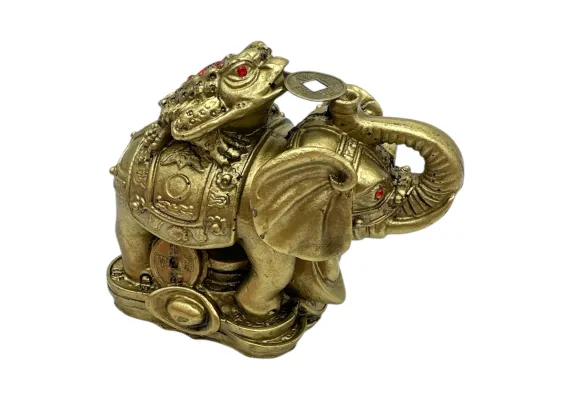 Articole pentru Casa Engros - Elefant cu broasca Feng Shui 9cm – amuleta banilor din rasina pentru noroc si abundenta, 