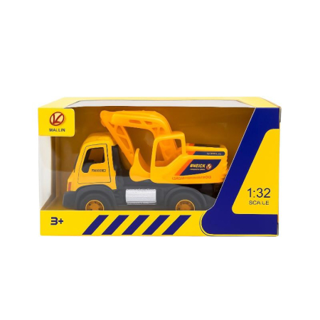 Machete si jucarii de metal - Excavator Jucarie Mallin Galben – Camion Constructii Scara 1:32 Brat Mobil Frictiune Copii 3+