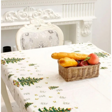 Fata de masa dreptunghiulara , PVC, 2.5 mm grosime, imprimeu braduri, potrivit pentru Craciun, utilizare multipla, 180 x 108 cm, alb [2]