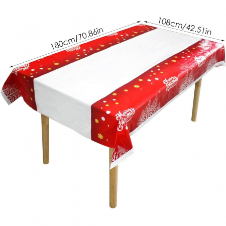 Fata de masa dreptunghiulara , PVC, 2.5 mm grosime, imprimeu Merry Christmas, potrivit pentru Craciun, utilizare multipla, 180 x 108 cm, alb [5]