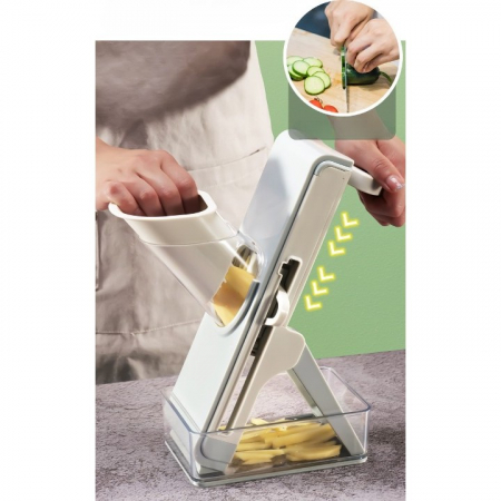 Feliator de Legume Multifunctional, , Taieturi Diferite, Razatoare pentru Bucatarie, Taietor de Cartofi, Presa Manuala, Pliabila, Extensibila, PP PET, 23.5x9.5x5.5 cm, Alb [3]
