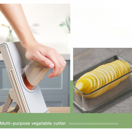 Feliator de Legume Multifunctional, , Taieturi Diferite, Razatoare pentru Bucatarie, Taietor de Cartofi, Presa Manuala, Pliabila, Extensibila, PP PET, 23.5x9.5x5.5 cm, Alb [4]