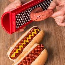Feliator manual pentru hot-dog , crestare carnati si hot-dog, manual, potrivit pentru gratar, 29.5 x 6.5 cm, din inox si ABS, rosu [3]