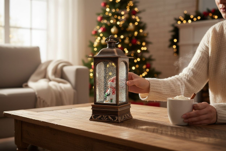 Felinar decorativ Craciun cu lumini LED si colinde, functional pe baterii si acumulator, 27.5x11.5x11.5cm [2]