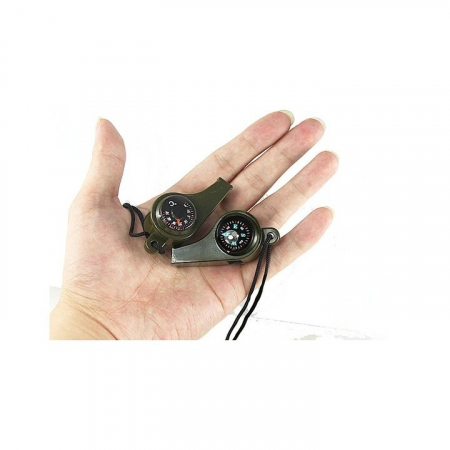 Fluier 3in1,  cu Busola si Termometru, pentru Drumetii, Negru [1]