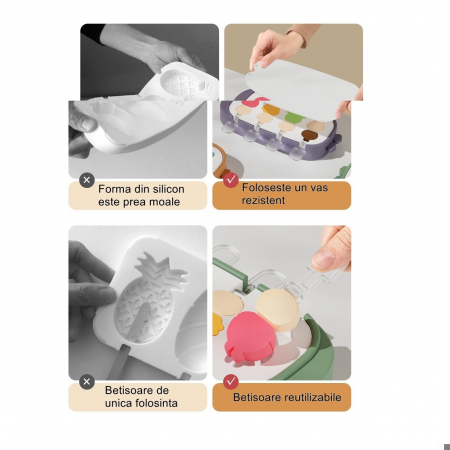 Forma pentru inghetata , 4 compartimente, forme cu animalute, materialsilicon si ABS, 21 x 12.8 x 3cm, mov [3]