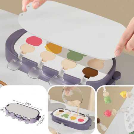 Forma pentru inghetata , 4 compartimente, forme cu animalute, materialsilicon si ABS, 21 x 12.8 x 3cm, mov [1]