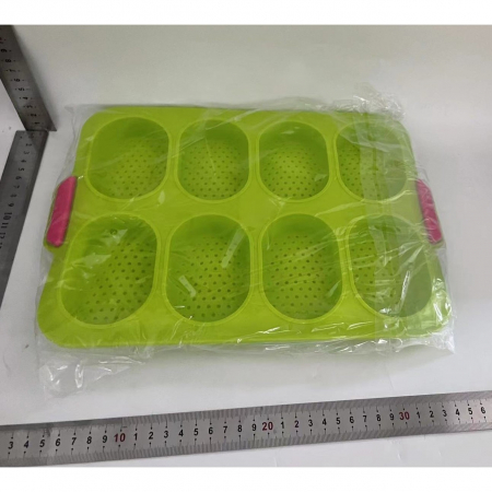 Forme de Silicon pentru Copt, , 8 Forme Ovale, pentru Paine si Prajituri, 34.5 x 23.8 x 2.5 cm, Verde/Roz [1]