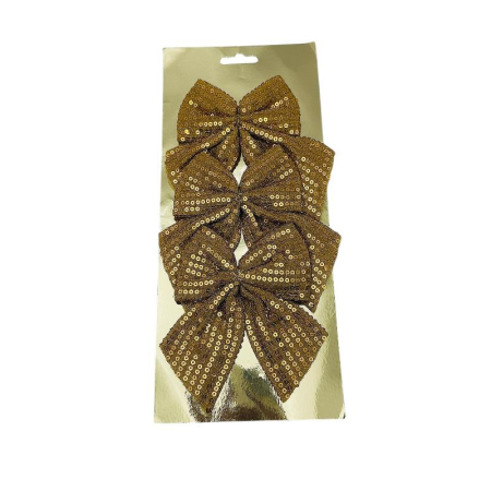 Set 3 fundite Craciun cu paiete – auriu/argintiu/bordo – pentru brad, coronite si cadouri, 29x12cm [2]