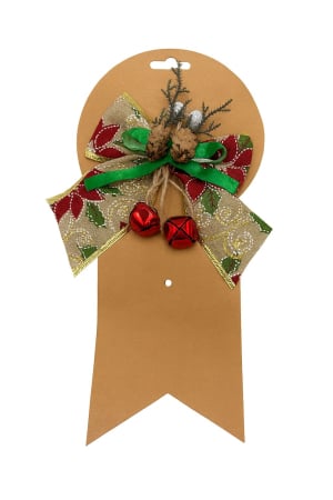 Decoratiuni de Craciun Engros - Fundita Decorativa Craciun Auriu Rosu – Conuri Naturale si Clopotei Metalici 17x15cm