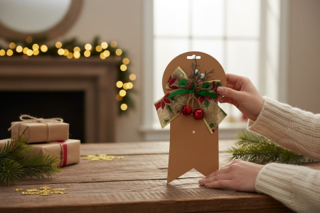 Fundita Decorativa Craciun Auriu Rosu – Conuri Naturale si Clopotei Metalici 17x15cm [1]