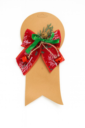 Decoratiuni de Craciun Engros - Fundita Decorativa Craciun Rosie – Conuri Naturale si Clopotei Metalici – Decor Usa Cadouri 17x15cm