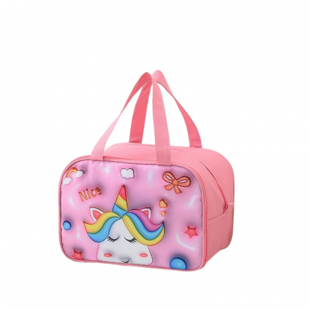 Articole pentru Casa Engros - Geantă Frigorifică, , cu Desene Animat 3D, Portabilă pentru Copii, de Prânz, din Pânză Oxford, 27.5x18x20 cm, Model Unicorn, Roz
