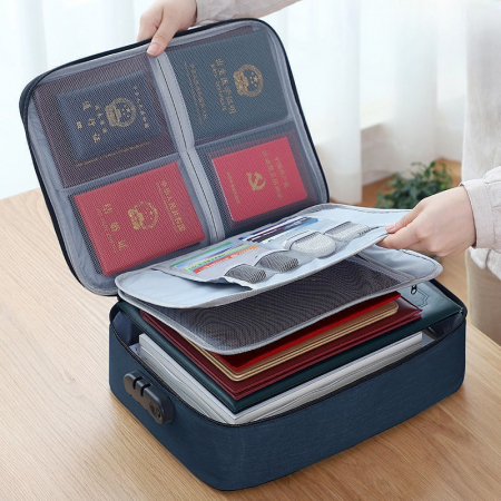 Geanta  pentru Depozitare Acte si Documente, Facturi, Carduri, cu Cod de Securitate, 2 Compartimente, Impermeabila, 37 x 10.5 x 27 cm, Albastru Marin [8]