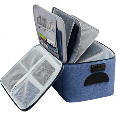 Articole pentru Casa Engros - Geanta  pentru Depozitare Acte si Documente, Facturi, Carduri, cu Cod de Securitate, 5 Compartimente, Impermeabila, 37 x 20 x 27 cm, Albastru