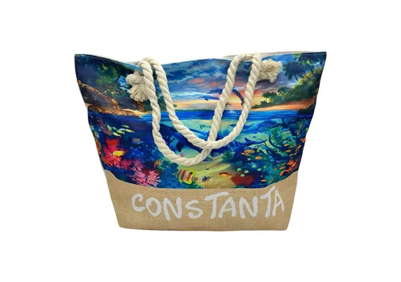 Haine si accesorii Engros - Geanta pentru plaja cu design marin – Spatioasa si stilata, din poliester 100%, Calitate Superioara, 