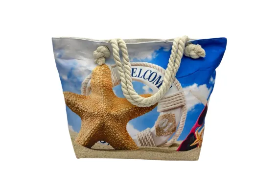 Haine si accesorii Engros - Geanta pentru plaja cu design marin – stil estival, 55x38cm, poliester 100%, 