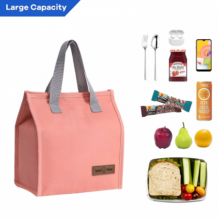 Geanta Termoizolanta Tip Bento Bag , Camping Cooler, Aluminiu, 22.5x13x25,5 cm, 3.3 L, Roz [1]