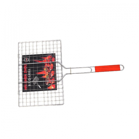 Gratar pentru Peste si Carne, , Suprafata Utila 32x19 cm, Otel Inoxidabil, cu Maner, Portabil, Argintiu [2]