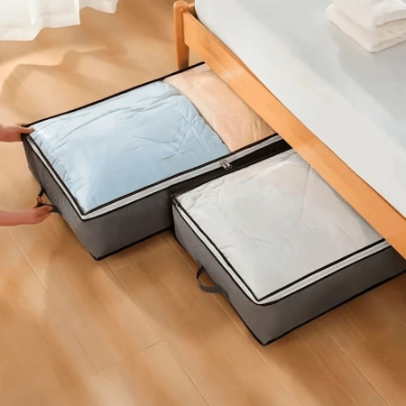 Husa de Depozitare, , Intrebuintare Multipla, Pliabila, cu Fermoar Bidirectional si Fereastra Deasupra Transparenta, Manere Laterale, Lavabila, 65x45x15 cm, Gri [1]