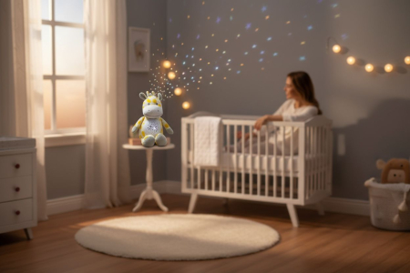 Jucarie de plus Girafa cu proiectie lumini si melodii pentru bebelusi, 26x20x14cm [2]