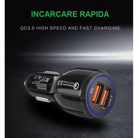 Incarcator Auto, , Pentru Bricheta, Incarcare Rapida, Interfata USB, 12V-24V, Negru [4]