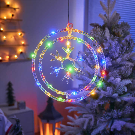 Instalatii de Craciun Engros - Instalatie 3D rotundă figurina fulg, lumina LED-uri albe, dimensiune 34 cm, buton reglare moduri iluminat,