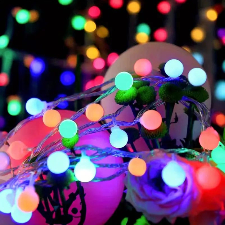 Instalatii de Craciun Engros - Instalatie perdea cu 80 LED-uri în formă de globuleț, 3m lungime x 1m înălțime, multicolor, interconectabila, s