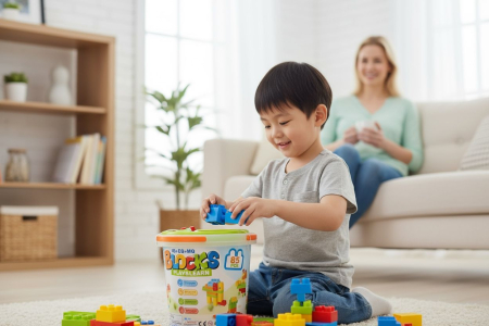 Set Blocuri de Construit Play & Learn – 85 Piese – Galetusa din Plastic – Dimensiuni Mari , 23.5x23cm [2]