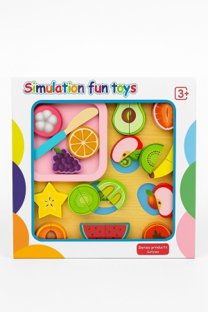 Jocuri de constructie si puzzle-uri - Joc Educativ din Lemn – Set Alimente si Accesorii de Gatit – Simulation Fun Toys, 30x30cm