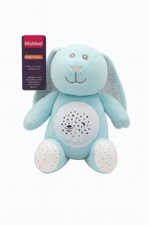 Jucarii interactive - Iepuras de plus cu proiectie lumini si sunete linistitoare pentru bebelusi, 26x20x14cm