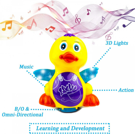 Jucărie interactiva Ratusca dragalasa cu sunete si lumini, Duck Amusing, 17×11×11cm, +3ani ,  [4]