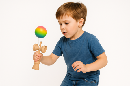 Kendama din lemn cu bilă curcubeu – jucărie educativă pentru copii [1]