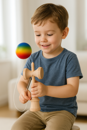 Kendama din lemn cu bilă curcubeu – jucărie educativă pentru copii [1]