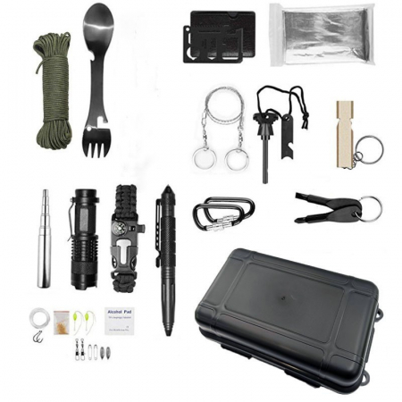 Sport, calatorii si activitati in aer liber Engros - Kit supravietuire multifunctional , Instrumente profesionale, Agatatoare ghiozdan, pentru Camping, Drumetii, Aventuri in aer liber, negru