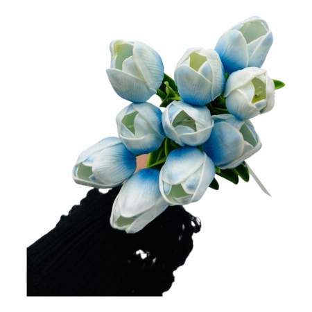 Lalele din Silicon, baby blue cu alb 35 cm – Eleganță și Naturalete în Decorul Tău,   [3]