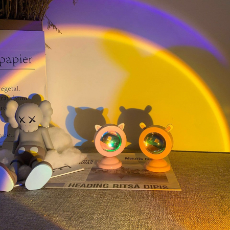 Lampa de veghe cu proiectie Multicolor RGB cu telecomanda, , lumina ambientala pentru atmosfera romantica, iepuras, Roz [2]