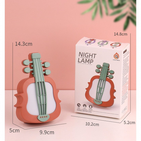 Lampa de Veghe, , cu Protectie pentru Ochi, Model Violina, Lumina Calda, Incarcare USB, ABS, 14.3x5x9.9 cm, Verde/ Rosu [2]