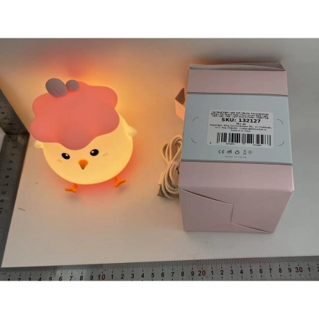 Lampa de Veghe pentru Copii, , din Silicon, Senzor Tactil, Model Pui, Lumina Calda, Protectie pentru Ochi, Incarcare USB, Capacitate Baterie Incorporata 800mAh, 11 x 10 x 12.4 cm, Roz [1]